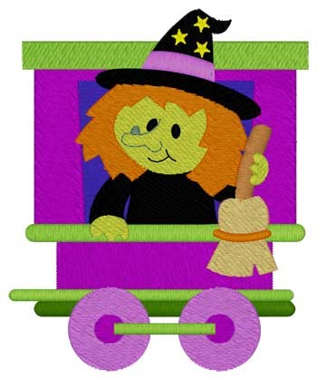 Halloween Witch Train Machine Embroidery Design