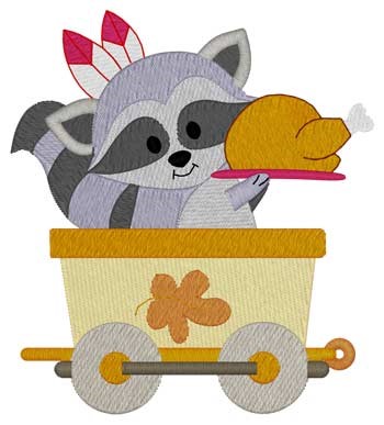 Thanksgiving Raccoon Train Machine Embroidery Design