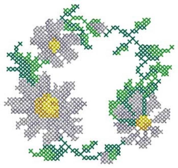 Picture of Cross Stitch Daisy Wreath Machine Embroidery Design