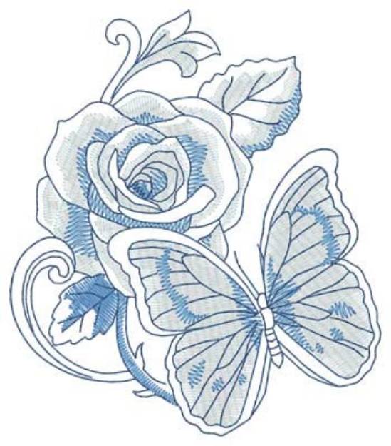 Picture of Butterfly On Rose Machine Embroidery Design