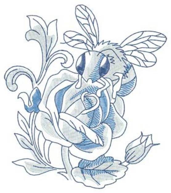 Picture of Bee On Rose Machine Embroidery Design