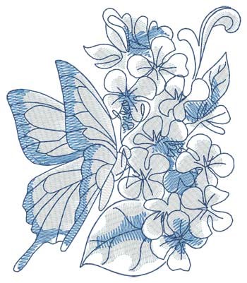 Butterfly On Lilacs Machine Embroidery Design