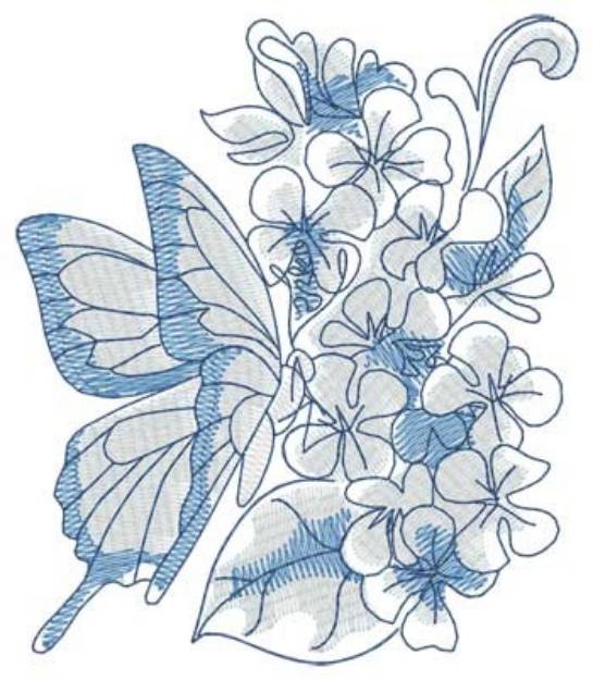 Picture of Butterfly On Lilacs Machine Embroidery Design