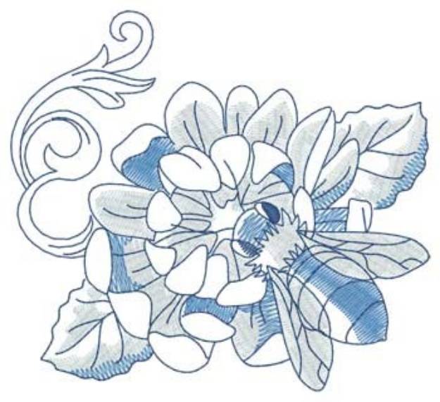 Picture of Bee On Chrysanthemum Machine Embroidery Design
