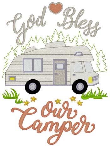God Bless Our Camper Machine Embroidery Design