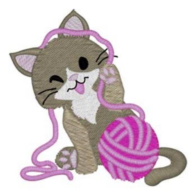 Picture of Kitty With Yarn Machine Embroidery Design