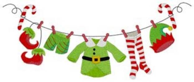 Picture of Elf Clothesline Machine Embroidery Design