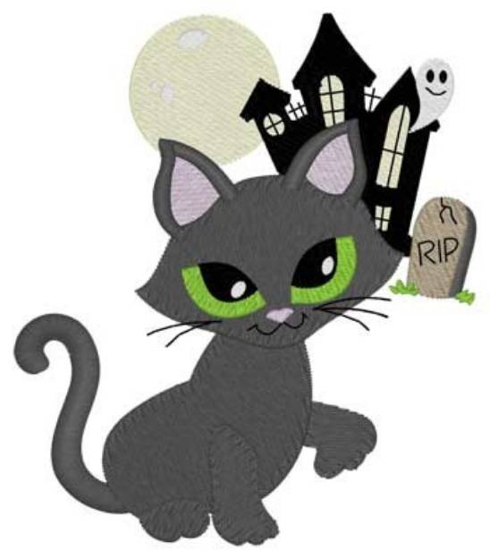 Picture of Haunted House Cat Machine Embroidery Design