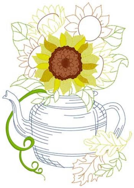 Picture of Sunflower Tea Kettle Machine Embroidery Design