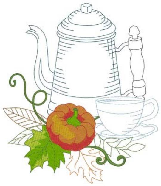 Picture of Fall Coffee Pot Machine Embroidery Design