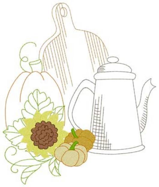 Picture of Fall Tea Kettle Machine Embroidery Design