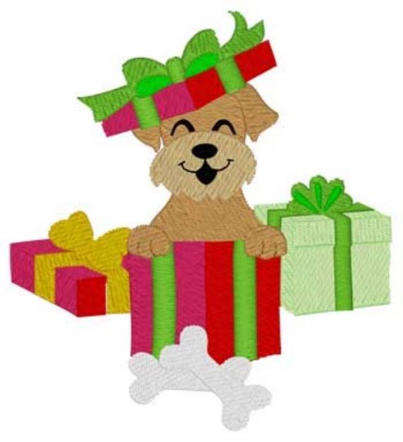 Picture of Dog In Presents Machine Embroidery Design