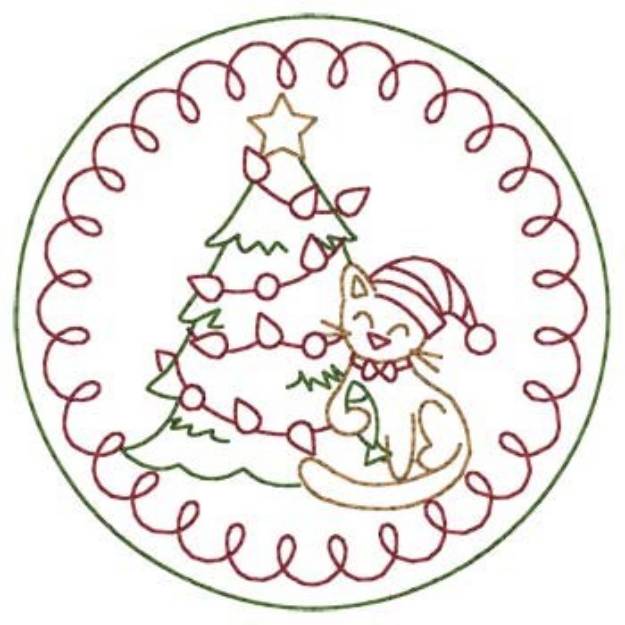Picture of Christmas Cat Coaster Machine Embroidery Design