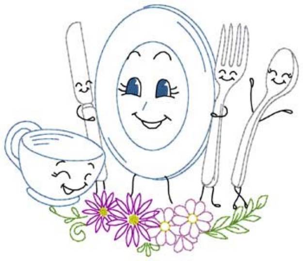 Picture of Happy Dishes Machine Embroidery Design
