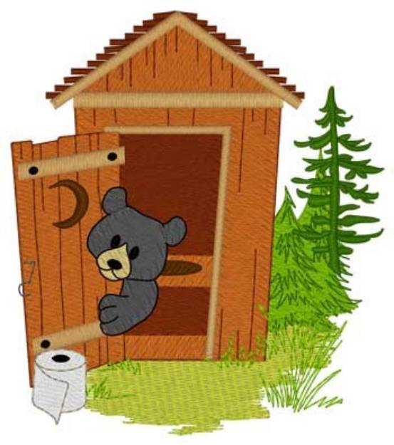 Picture of Bear In Outhouse Machine Embroidery Design