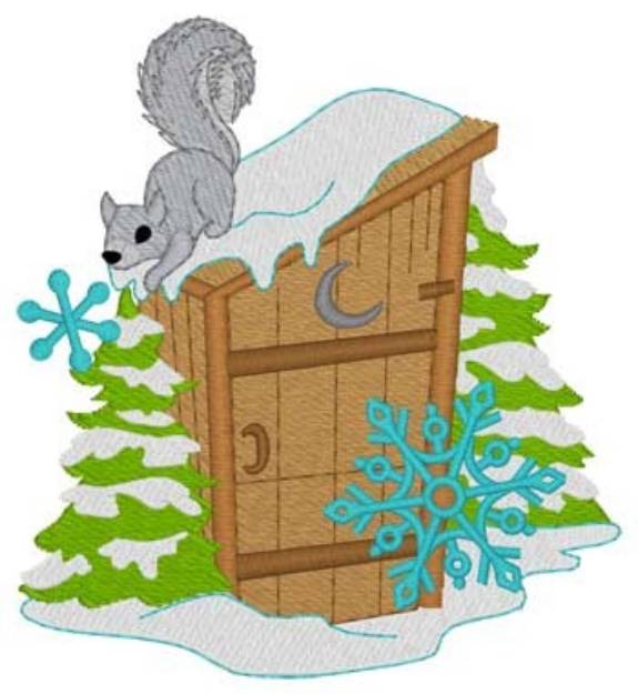 Picture of Winter Squirrel Outhouse Machine Embroidery Design