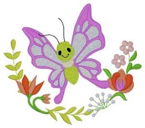 Picture of Floral Garden Butterfly Machine Embroidery Design