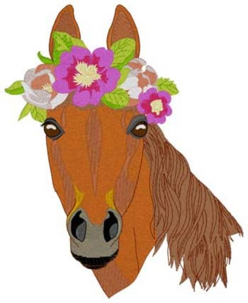 Picture of Horse With Flowers Machine Embroidery Design