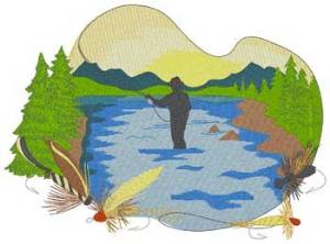 Picture of Fly Fishing Scene Machine Embroidery Design