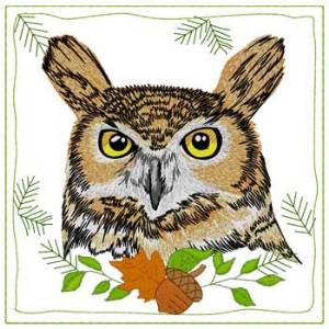 Picture of Great Horned Owl Quilt Square Machine Embroidery Design