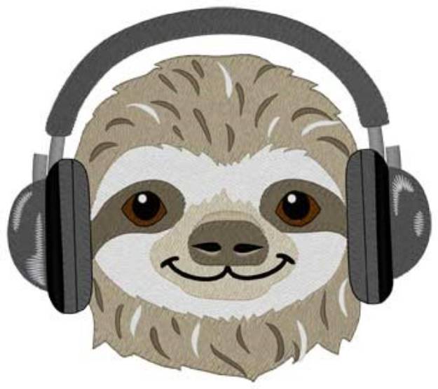 Picture of Sloth & Headphones Machine Embroidery Design