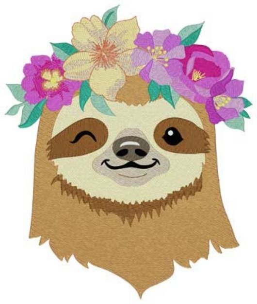 Picture of Sloth With Flowers Machine Embroidery Design