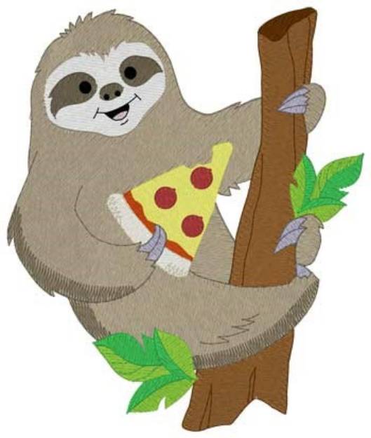 Picture of Sloth Eating Pizza Machine Embroidery Design