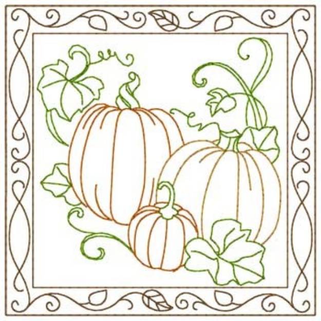 Picture of Pumpkins Quilt Square Machine Embroidery Design