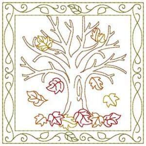 Picture of Fall Tree Quilt Square Machine Embroidery Design
