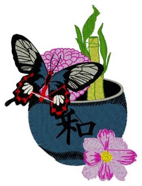 Picture of Butterfly & Teacup Machine Embroidery Design