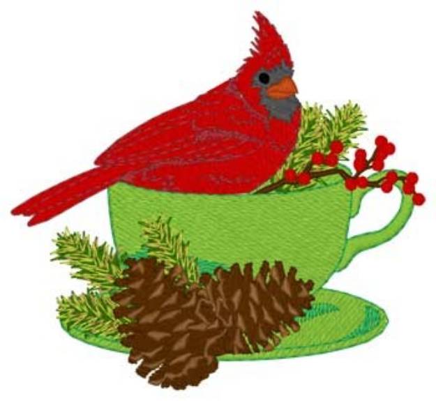 Picture of Cardinal & Teacup Machine Embroidery Design