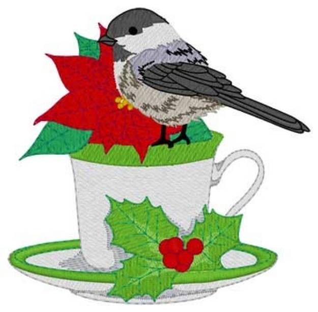 Picture of Chickadee & Teacup Machine Embroidery Design