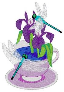 Picture of Dragonflies & Teacup Machine Embroidery Design