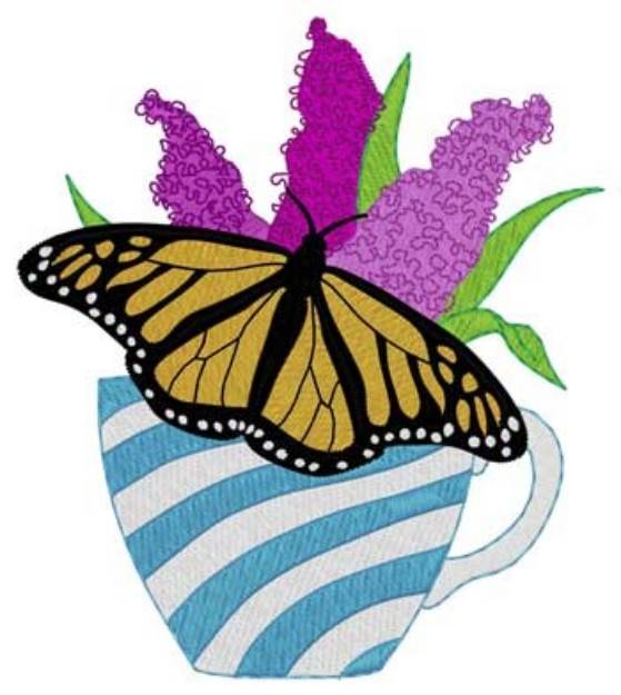 Picture of Monarch In Teacup Machine Embroidery Design