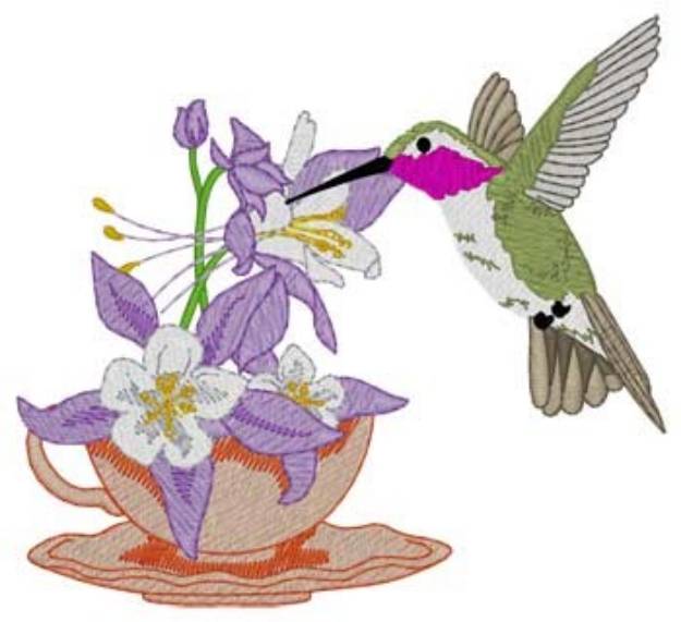 Picture of Hummingbird & Teacup Machine Embroidery Design