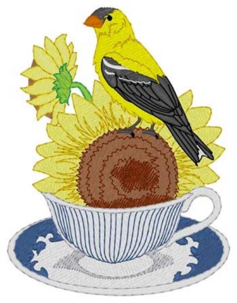 Picture of Goldfinch And Teacup Machine Embroidery Design