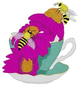 Picture of Bees & Teacup Machine Embroidery Design