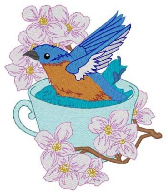Picture of Bluebird In Teacup Machine Embroidery Design