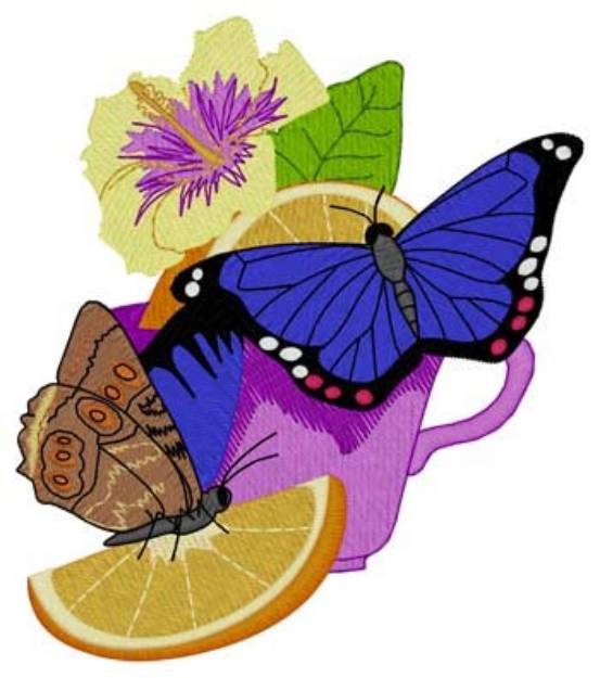 Picture of Butterflies & Teacup Machine Embroidery Design