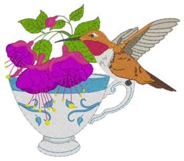 Picture of Hummingbird Teacup Machine Embroidery Design