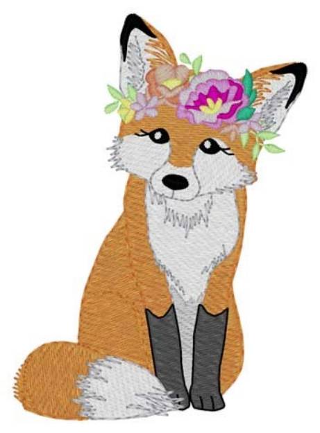 Picture of Fox With Flowers Machine Embroidery Design