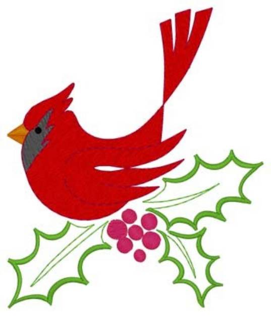 Picture of Cardinal On Holly Machine Embroidery Design