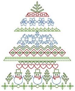 Picture of Snowmen Tree Pattern Machine Embroidery Design