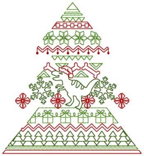 Picture of T-rex Christmas Tree Machine Embroidery Design