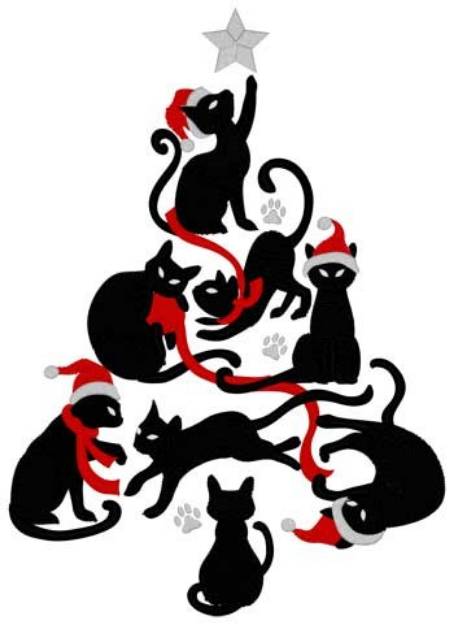 Picture of Cat Christmas Tree Machine Embroidery Design