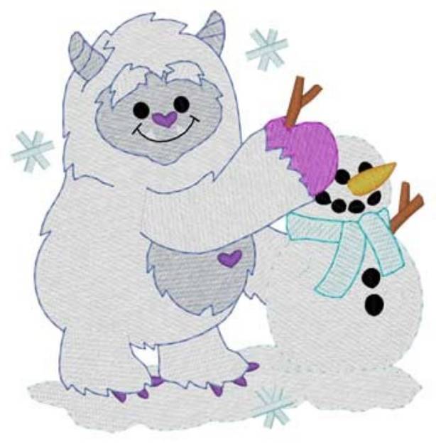 Picture of Yeti Making A Snowman Machine Embroidery Design
