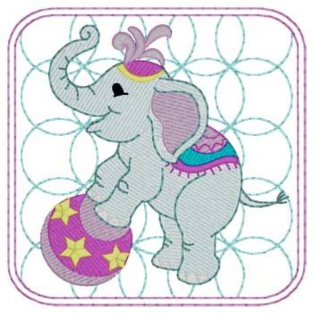 Picture of Circus Elephant Quilt Square Machine Embroidery Design