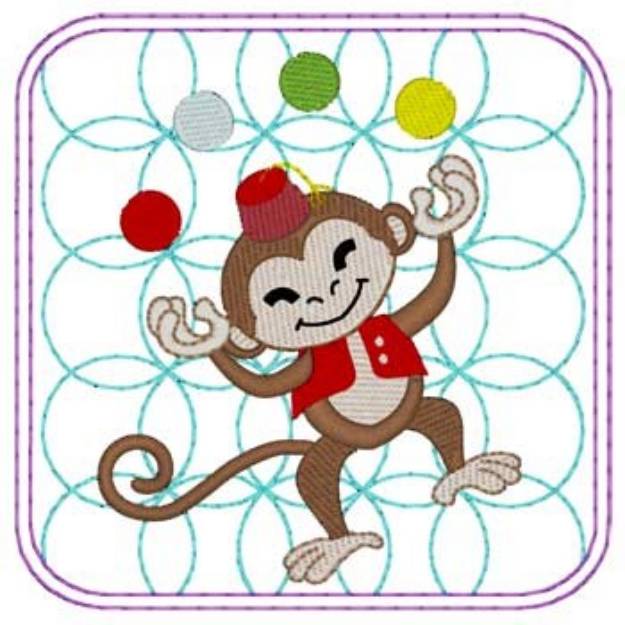 Picture of Circus Monkey Quilt Square Machine Embroidery Design