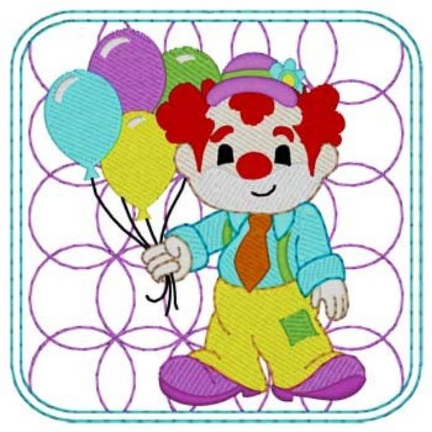 Picture of Clown W/balloons Quilt Square Machine Embroidery Design