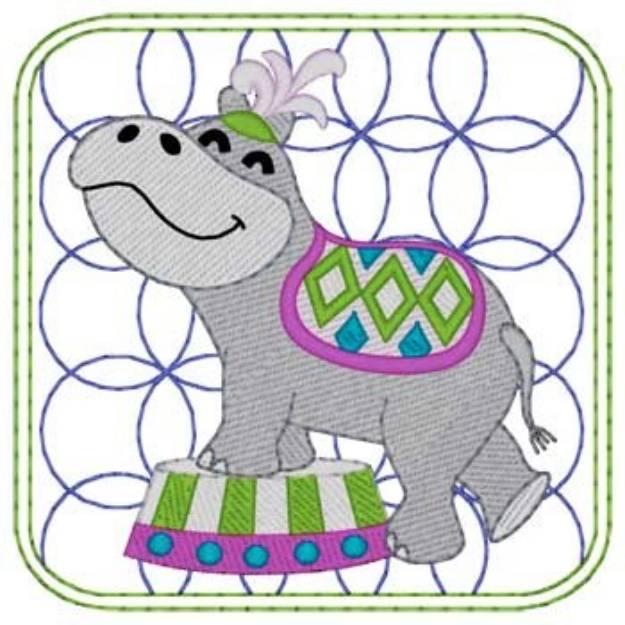 Picture of Circus Hippo Quilt Square Machine Embroidery Design